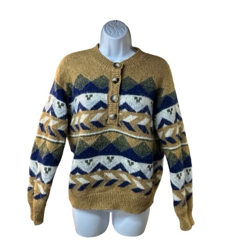 Sézane Georges Jumper Women’s S Alpaca Merino Wool Fair Isle Button Sweater